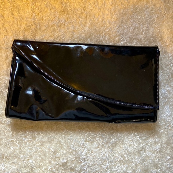 Vintage black patent leather clutch bag with strap - Picture 1 of 8